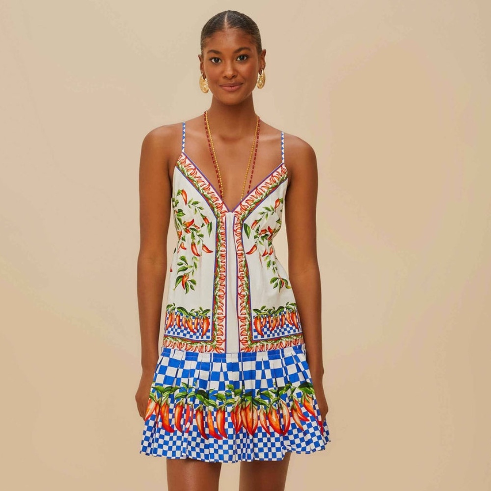 Farm Rio Off-White Picnic Peppers Mini Dress